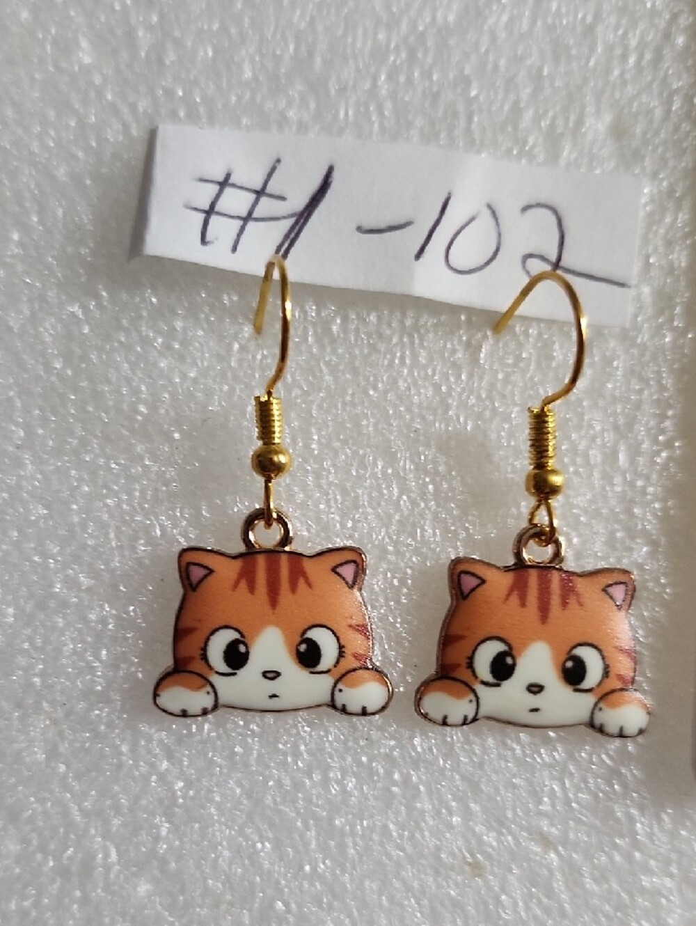 Hand Crafted Orange Cat Earrings with Gold Hooks - Picture 2 of 3